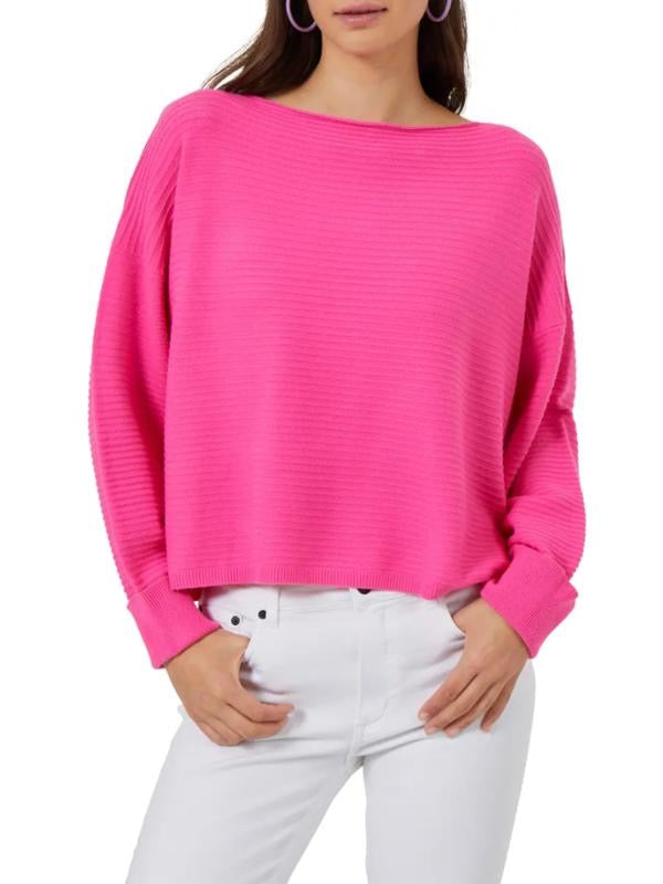 French Connection Babysoft Lena Slash Neck Ribbed Sweater in Pink | Size XS