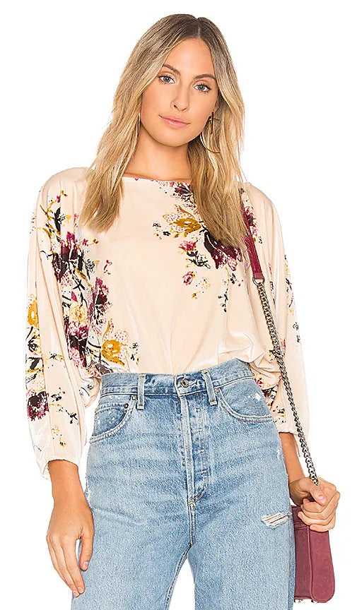 Free People Velvet Slouchy Babe Bodysuit in Neutral Combo | Size XS
