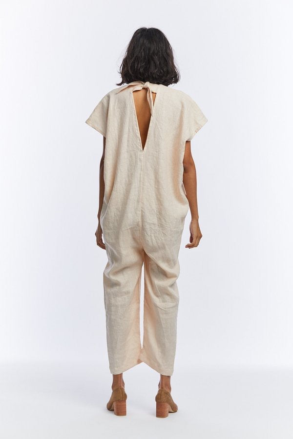 Miranda Bennett Raw Silk Cream Jumpsuit | Size Small