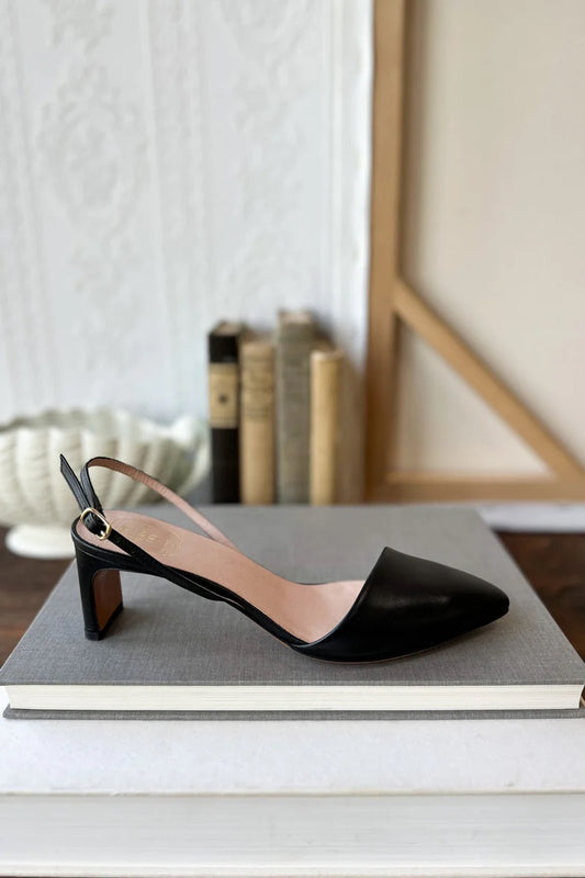Emerson Fry Frankie Angled Slingback in Black Leather | Size 40