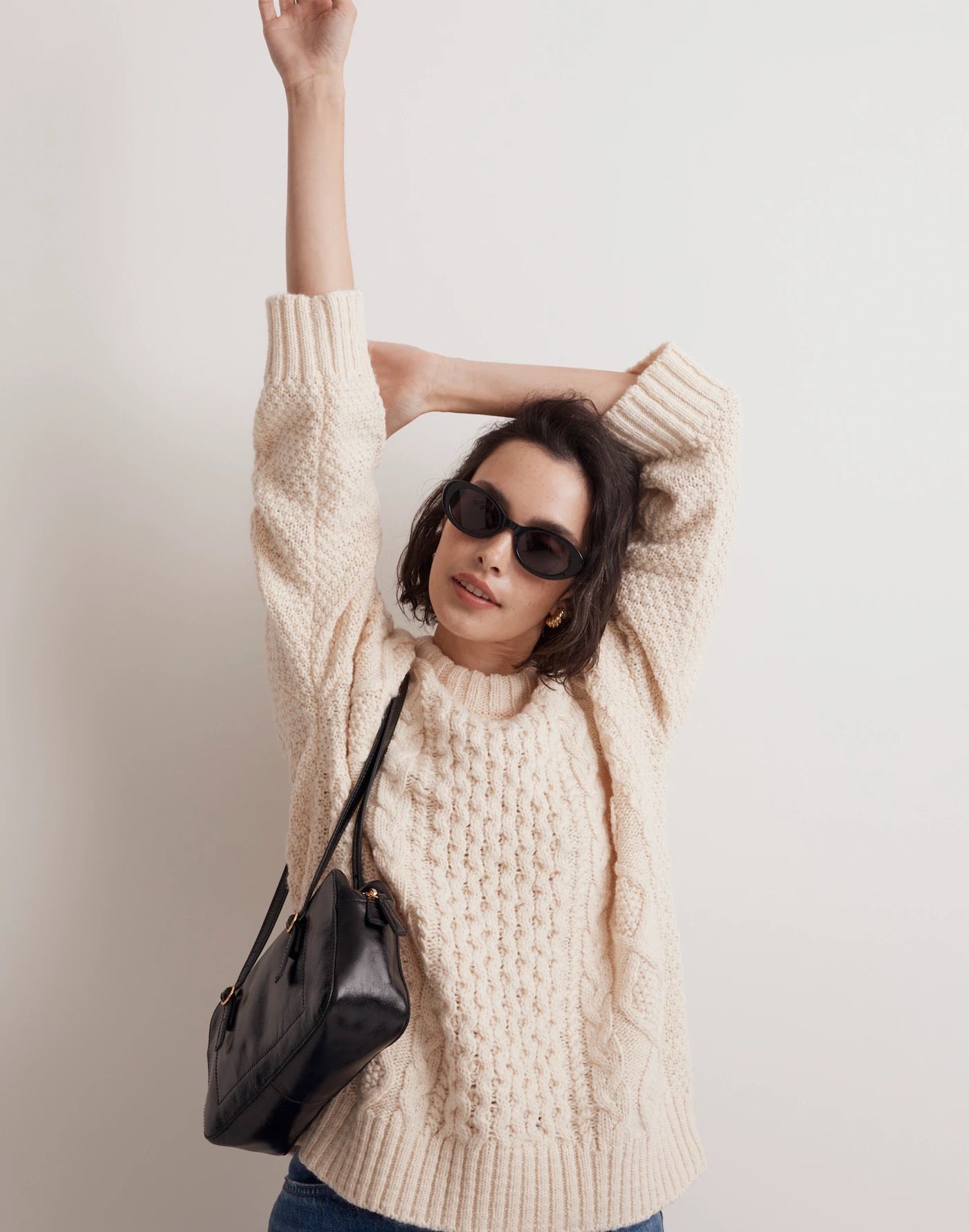 Madewell Cable-Knit Oversized Sweater in Antique Cream | Size Medium