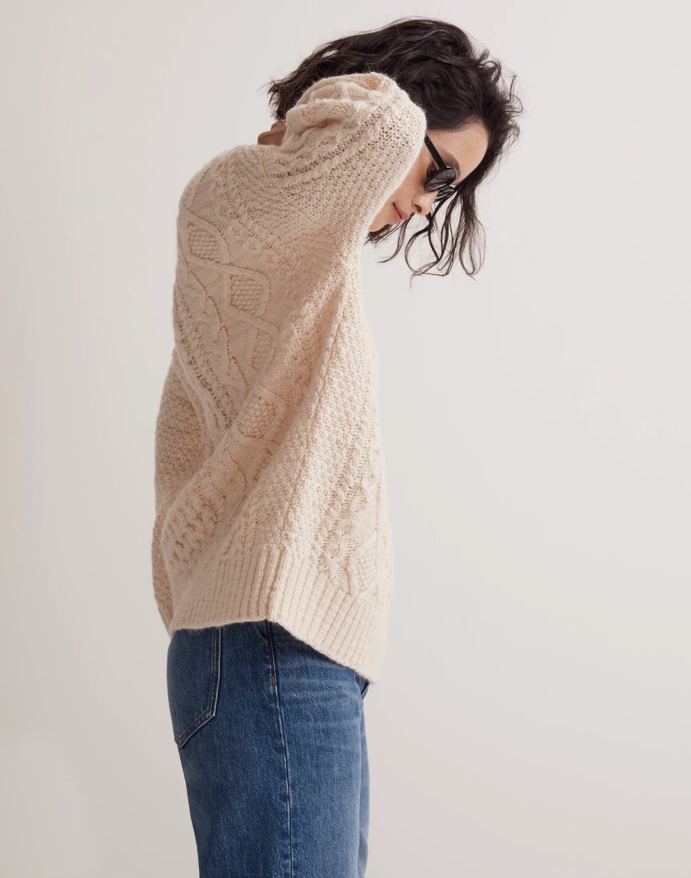 Madewell Cable-Knit Oversized Sweater in Antique Cream | Size Medium