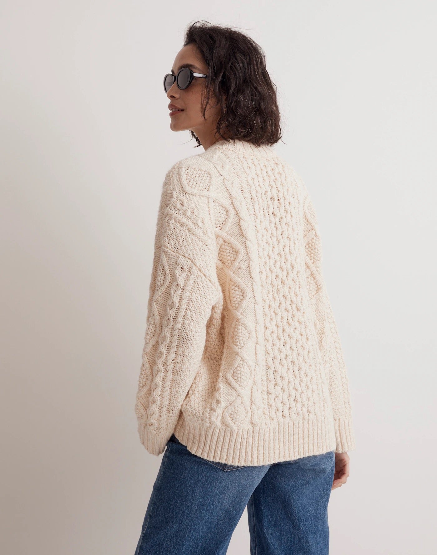 Madewell Cable-Knit Oversized Sweater in Antique Cream | Size Medium