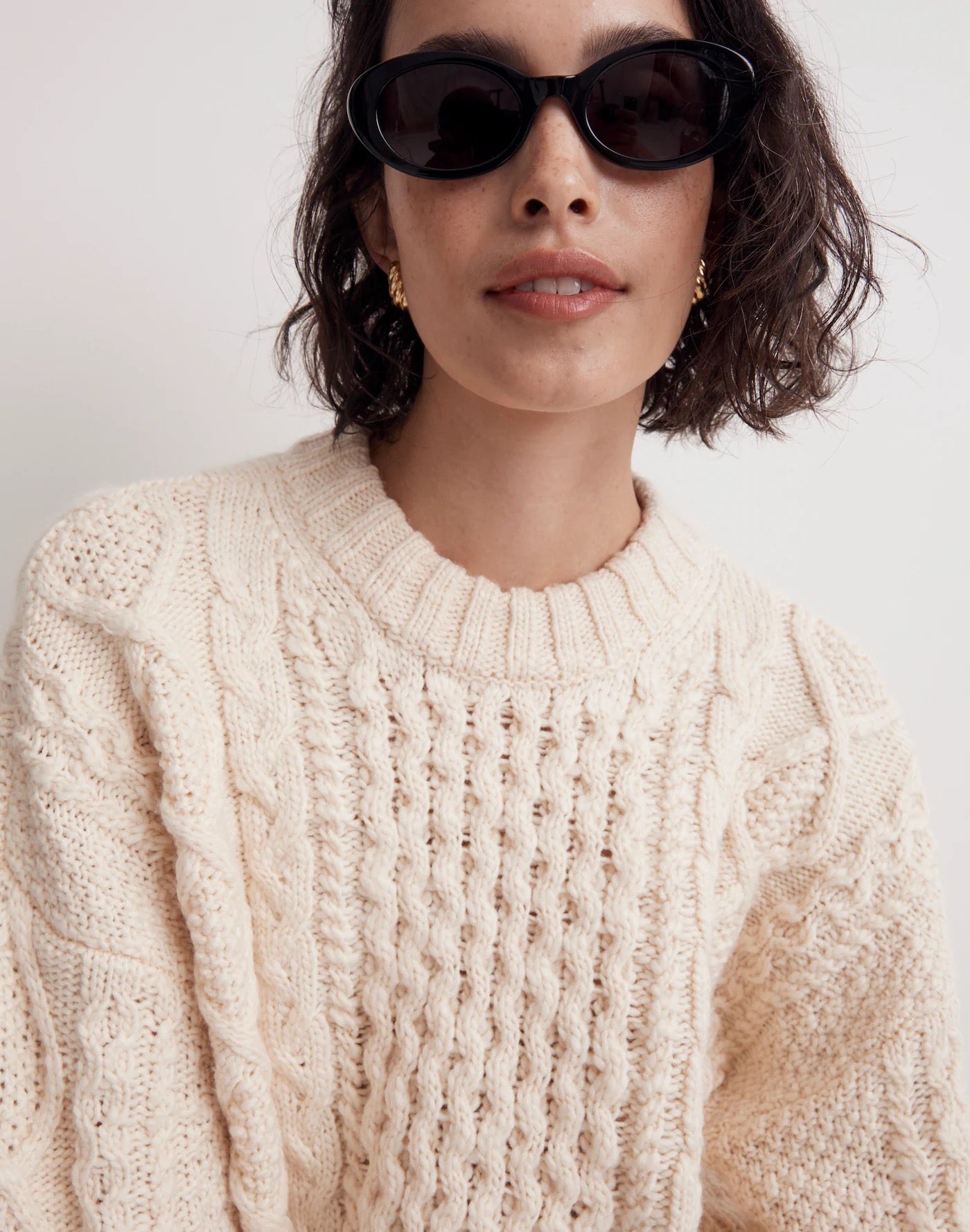 Madewell Cable-Knit Oversized Sweater in Antique Cream | Size Medium