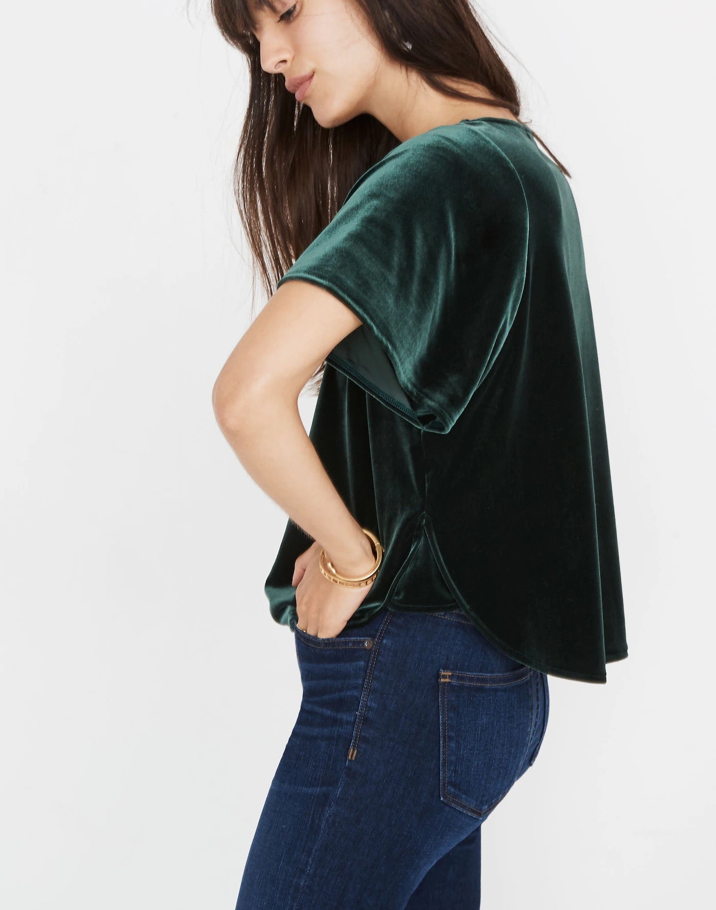Madewell Velvet Butterfly Top in Smoky Spruce Green | Size XS