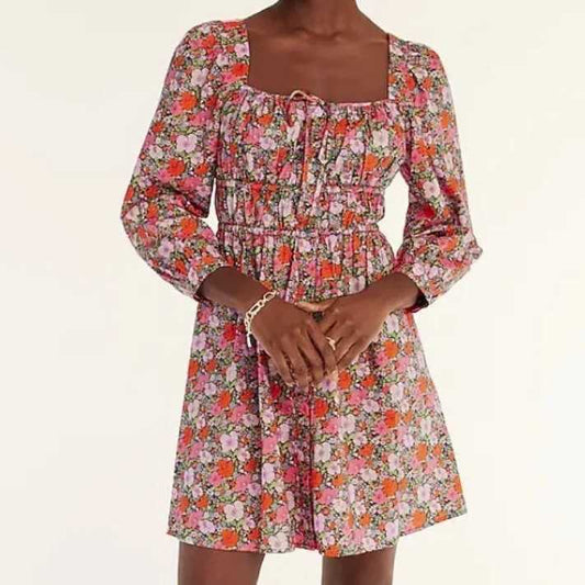 J. Crew Cinched-Waist Organic Cotton Dress - Liberty Meadow Song Fabric | Size 4