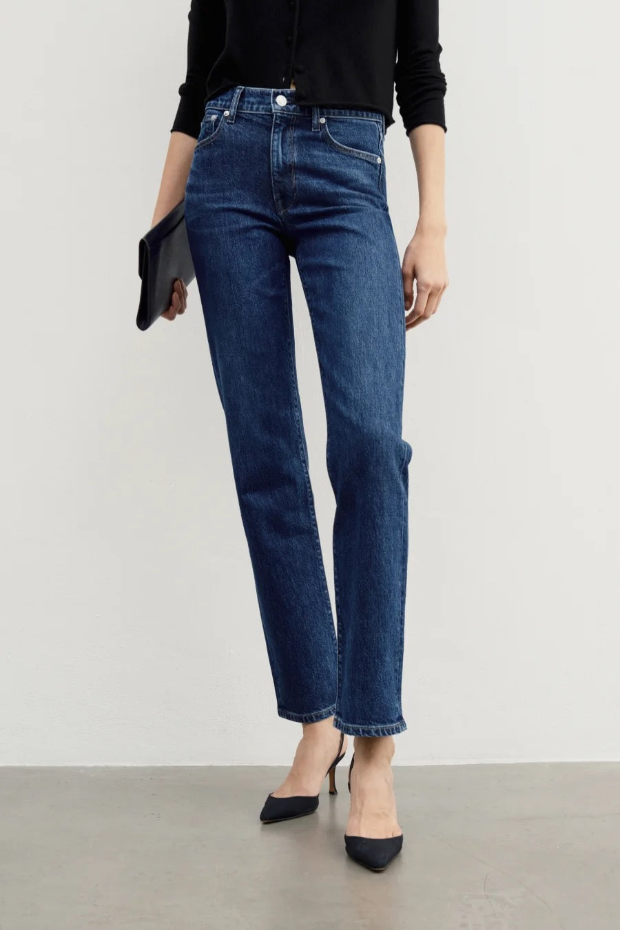 AYR The LaLa High Rise Straight Leg Jeans in Blue | Size 28