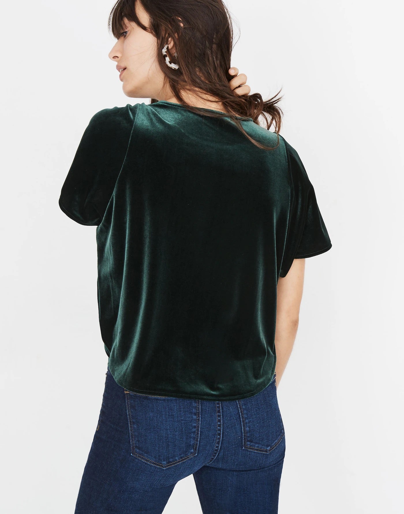 Madewell Velvet Butterfly Top in Smoky Spruce Green | Size XS