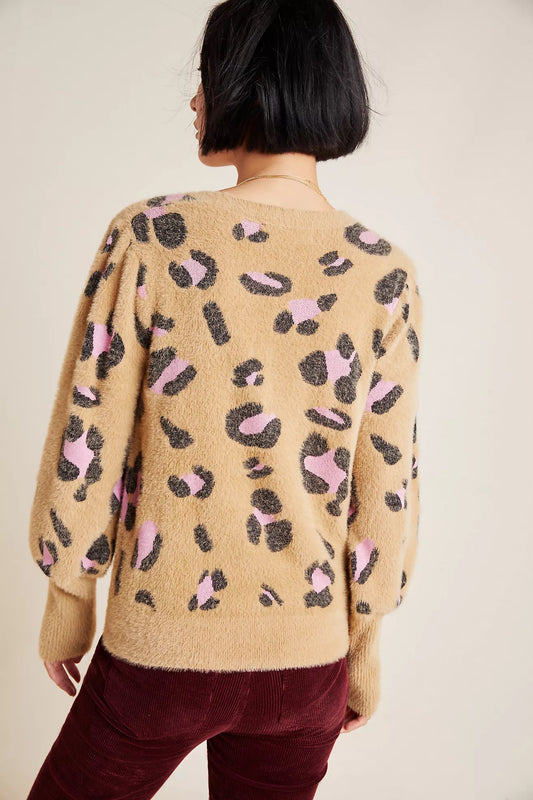 Dolan Left Coast Nina Leopard Eyelash Sweater | Size Small