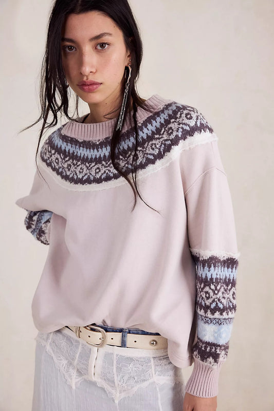Free People Chilly Sweatshirt in Hushed Violet Combo | Size XS