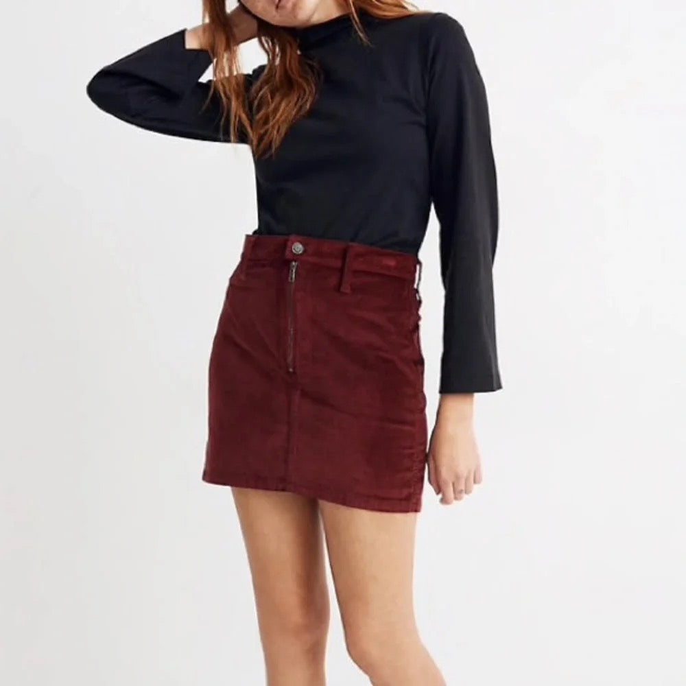 Madewell Velveteen Stretch Zip Front Mini Skirt | Size 26