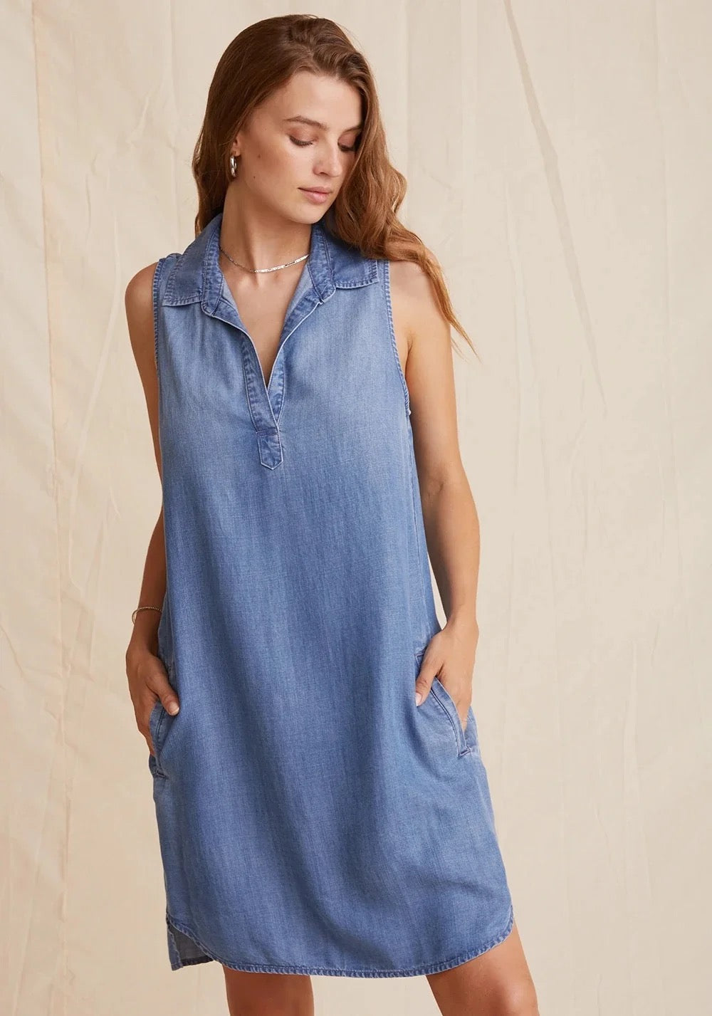 Bella Dahl Blue Tencel Sleeveless Shift Dress | Size Medium