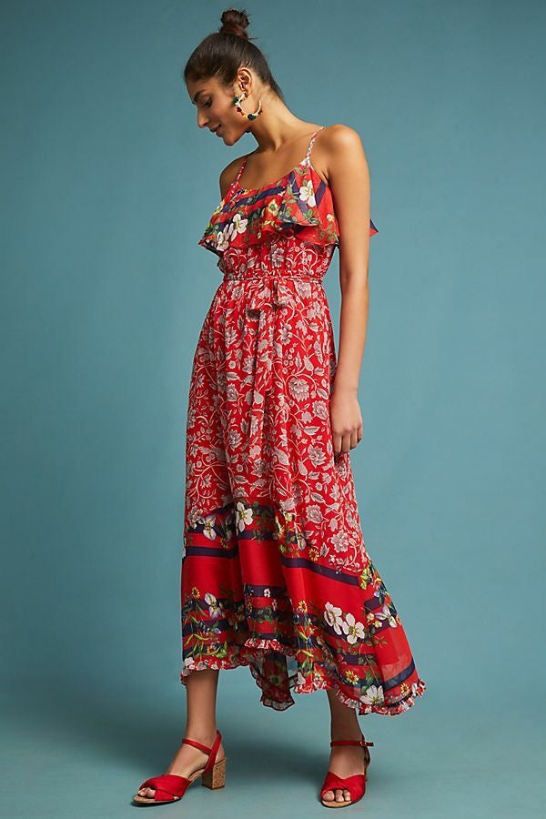 NWT Anthropologie One September Zuri Ruffle Midi Dress | Size Small