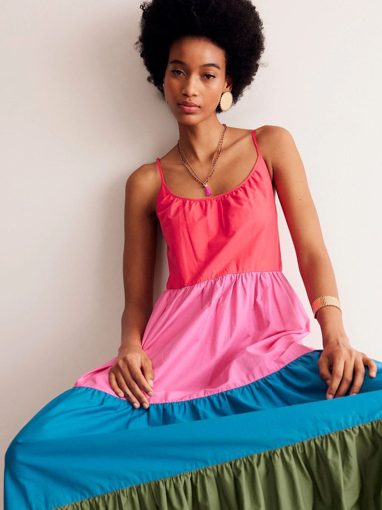 Boden Colorblock Tiered Maxi Dress in Red, Pink, Blue, and Green | Size 12