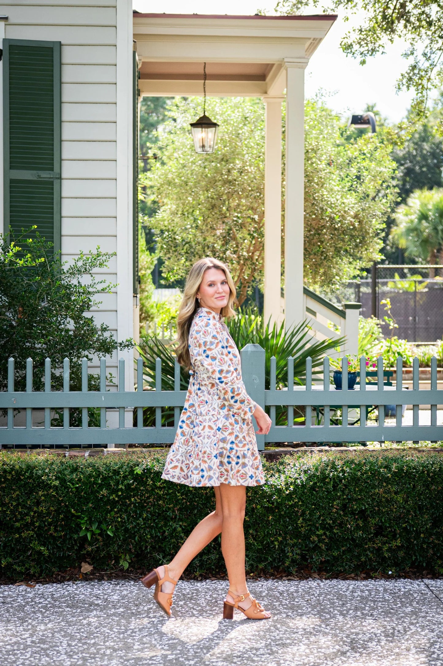 Sail To Sable Geo Floral Print Long Sleeve Tunic Flare Dress | Size Large