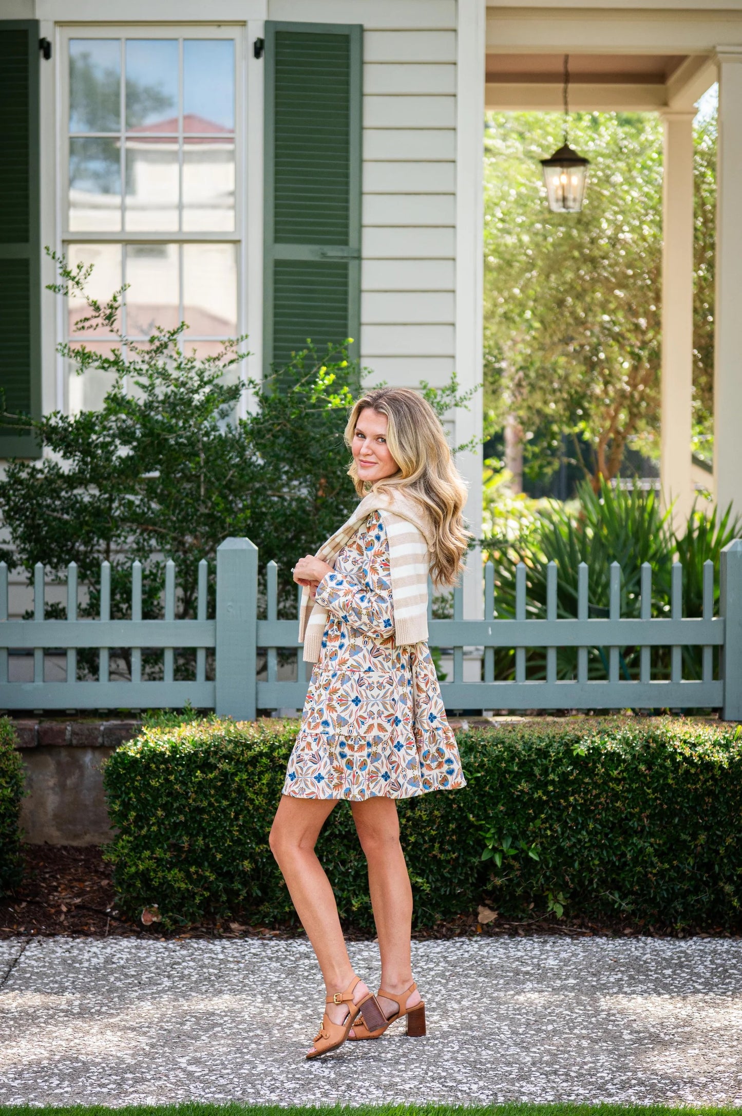 Sail To Sable Geo Floral Print Long Sleeve Tunic Flare Dress | Size Large