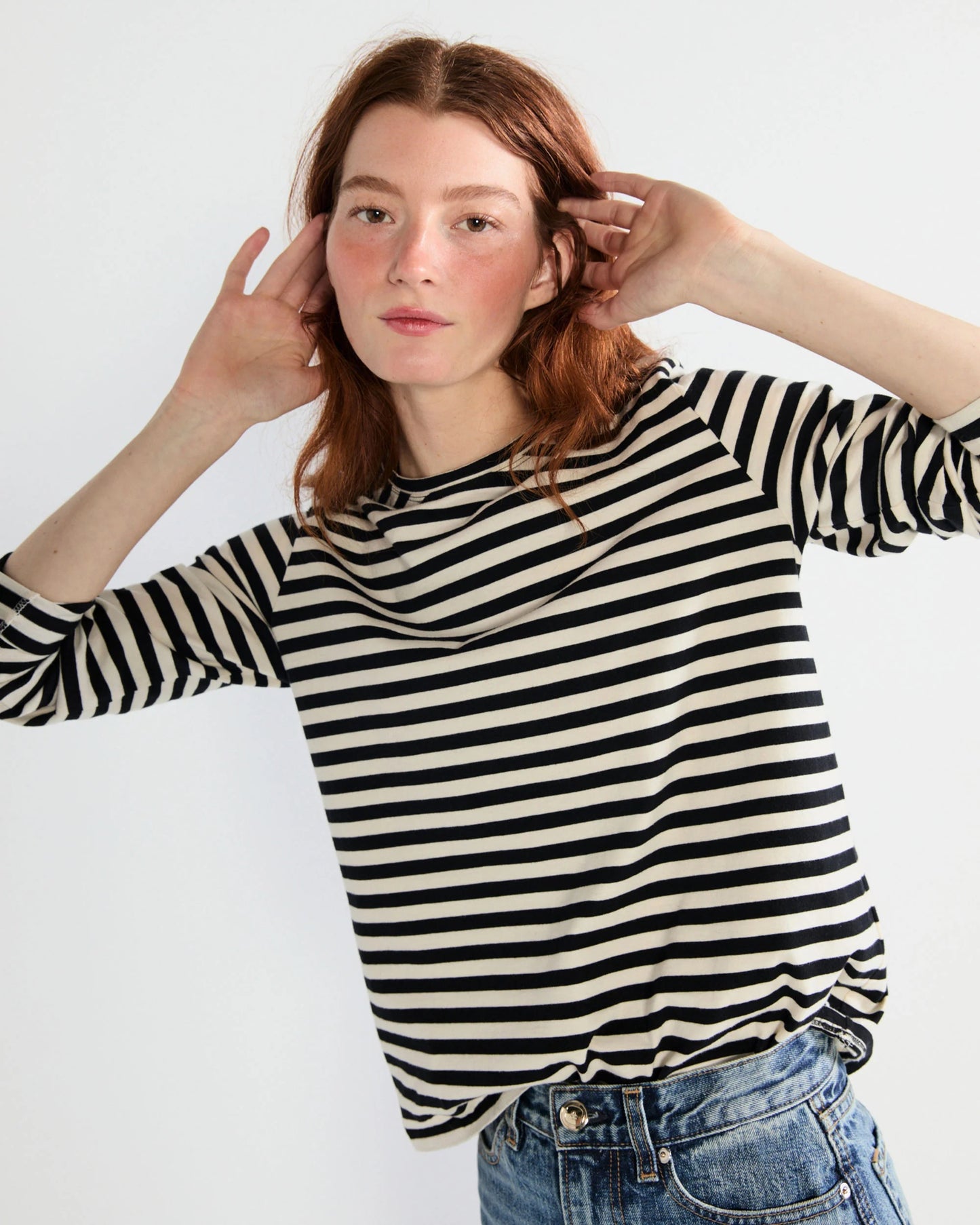 Kule The Modern Striped Long Sleeve T-Shirt in Black and Cream | Size Small