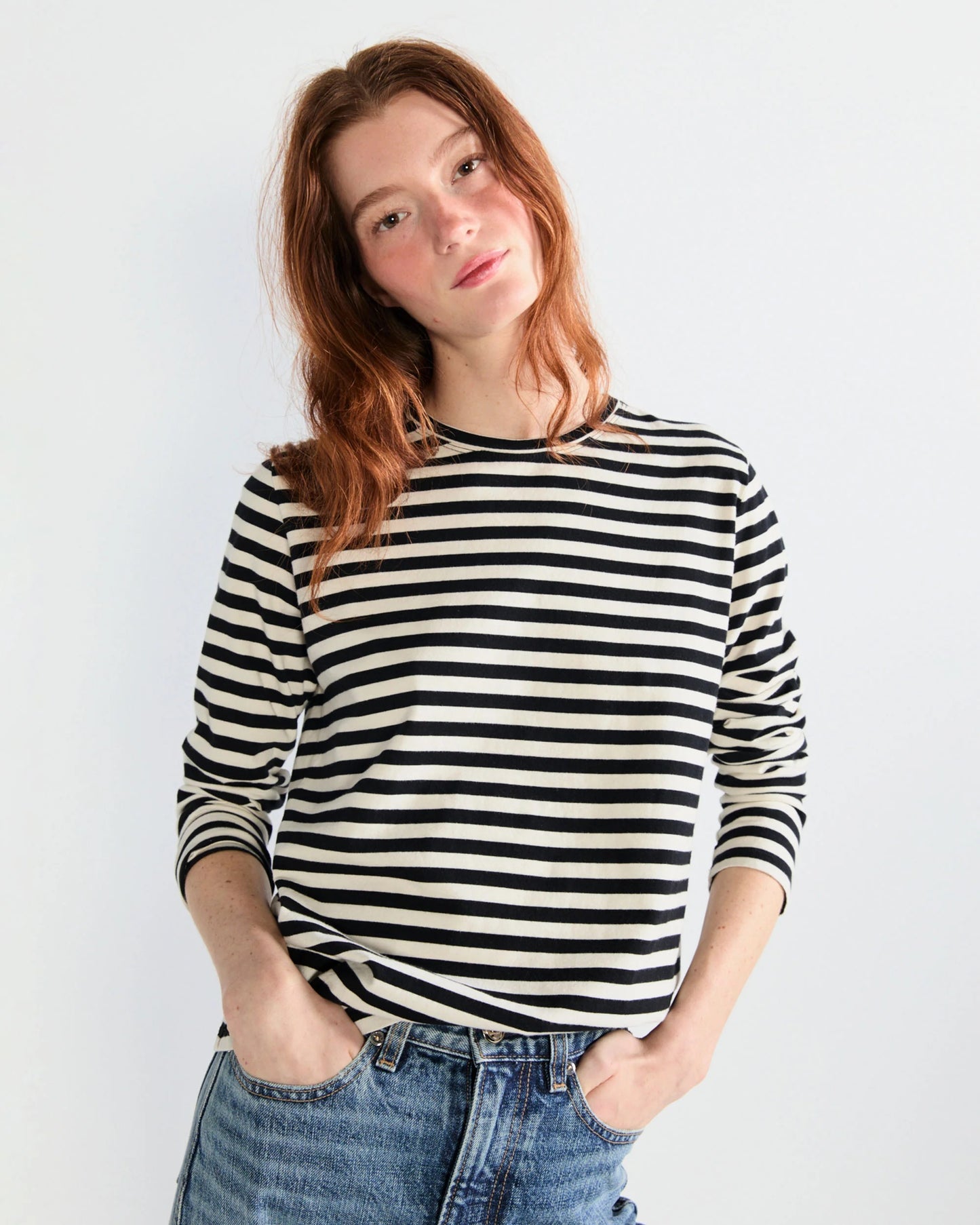 Kule The Modern Striped Long Sleeve T-Shirt in Black and Cream | Size Small
