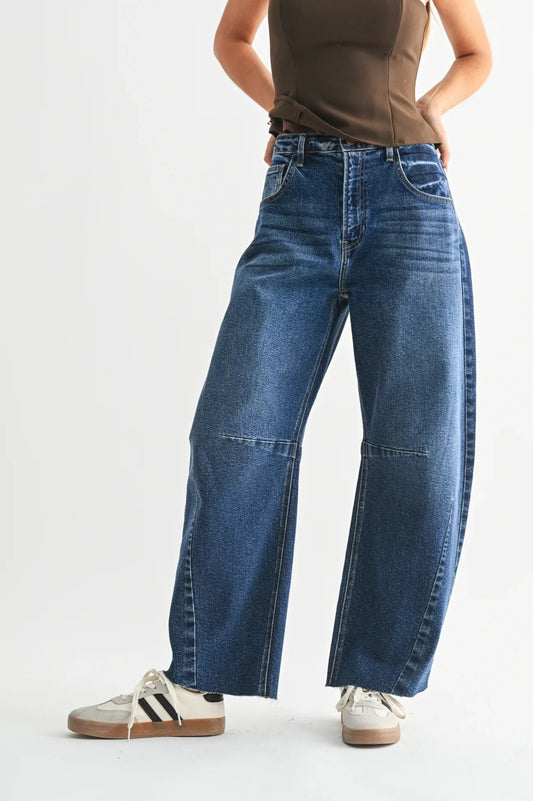 Just Black Denim High Rise Barrel Leg Jeans | Size 27