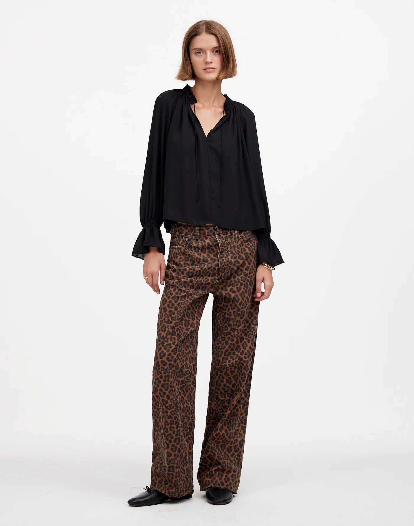 Madewell NWT Low Slung Baggy Jeans in Cotton Dark Coffee Leopard | Size 26