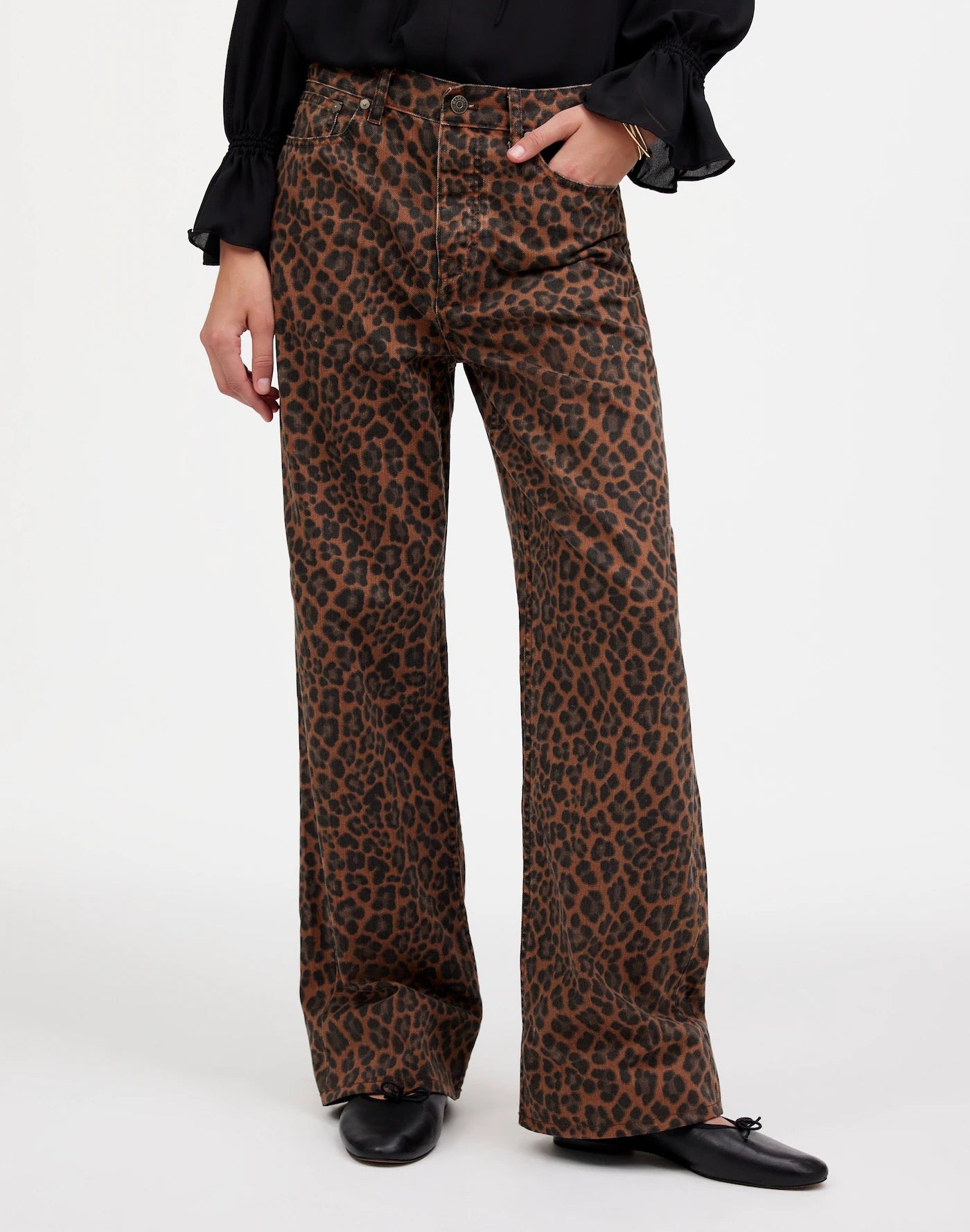 Madewell NWT Low Slung Baggy Jeans in Cotton Dark Coffee Leopard | Size 26