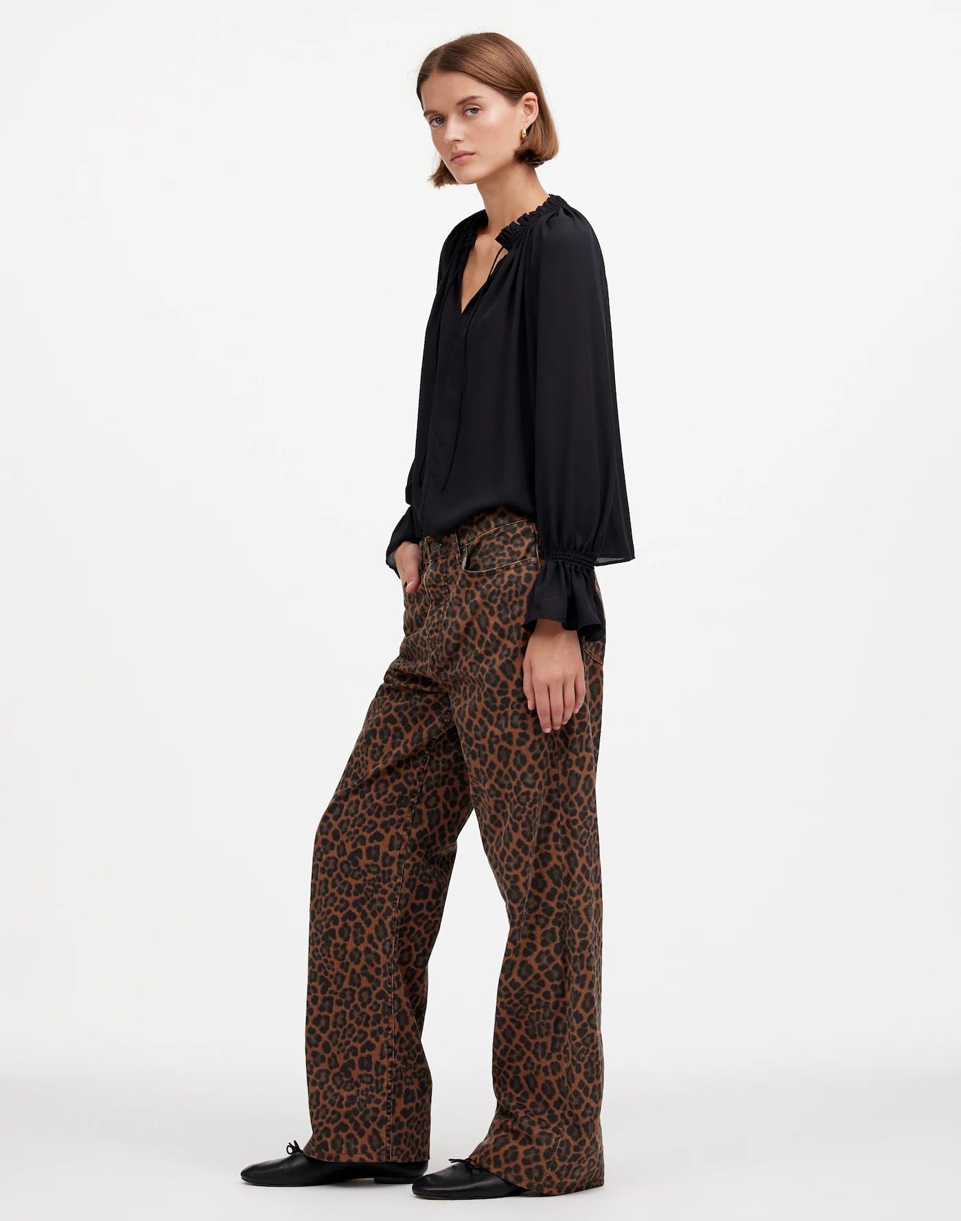 Madewell NWT Low Slung Baggy Jeans in Cotton Dark Coffee Leopard | Size 26