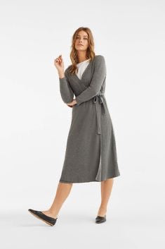 VETTA The Minimalist Capsule Grey Ribbed Wrap Sweater Dress | Size XS