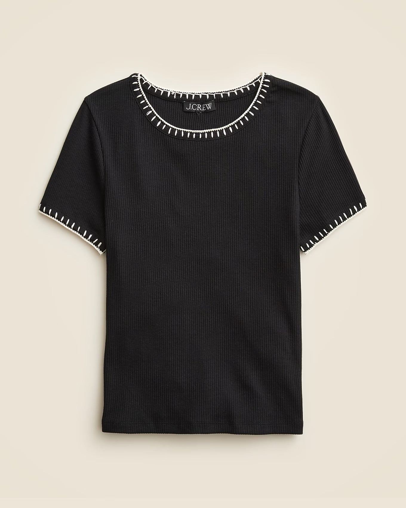 J. Crew Vintage Rib Shrunken T-Shirt with Contrast Stitch in Black | Size Large