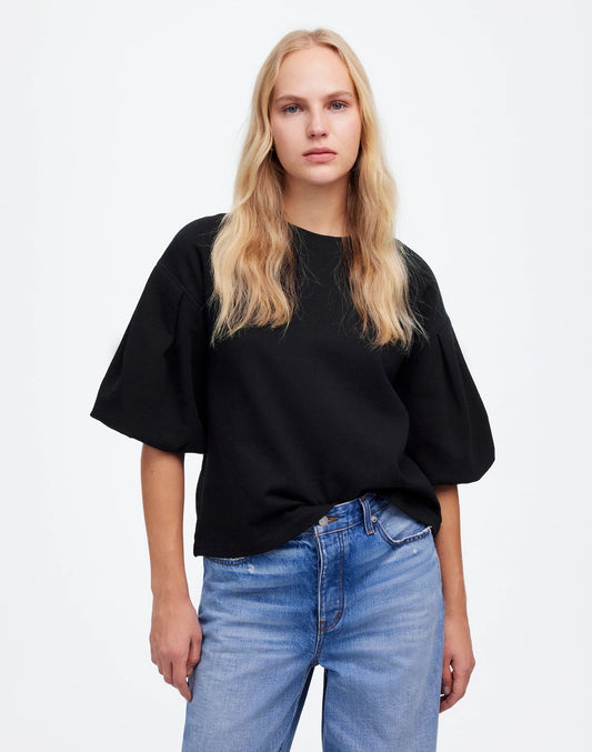 NWT Madewell Puff Sleeve Sweatshirt Tee in Black | Size Small