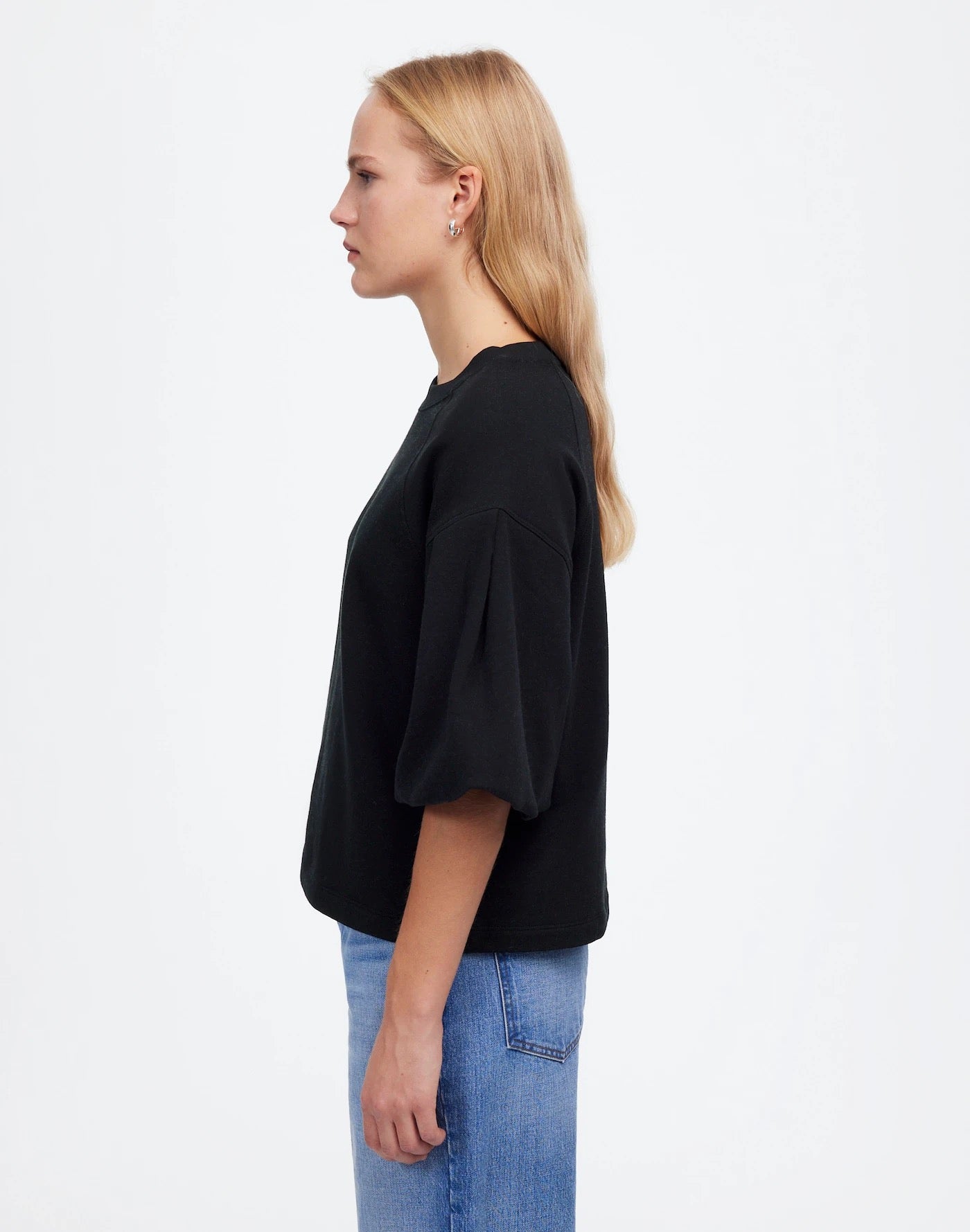 NWT Madewell Puff Sleeve Sweatshirt Tee in Black | Size Small
