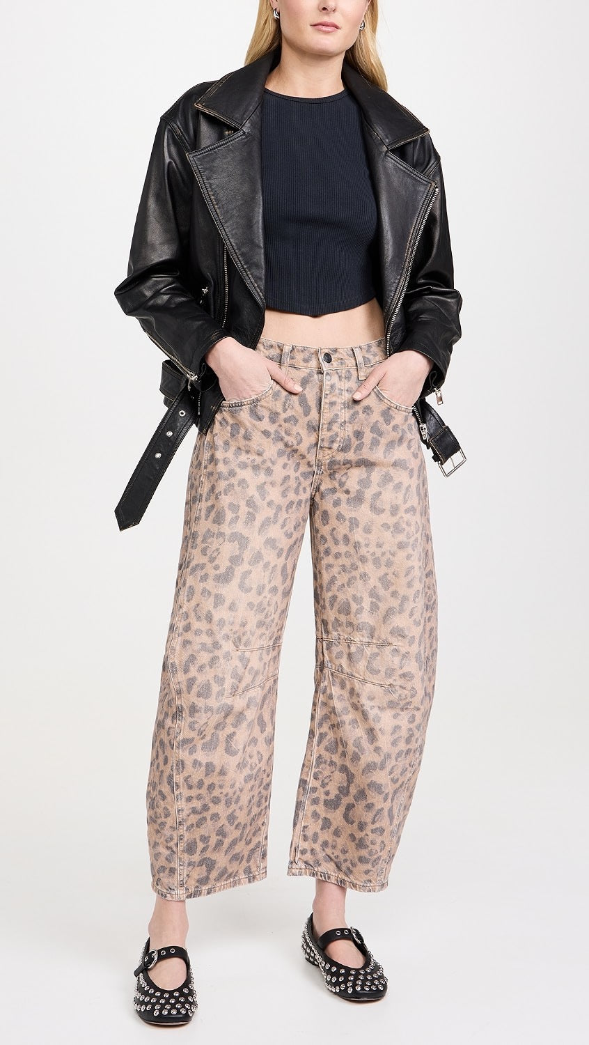We The Free x Free People Good Luck Leopard Print Barrel Jeans | Size 27