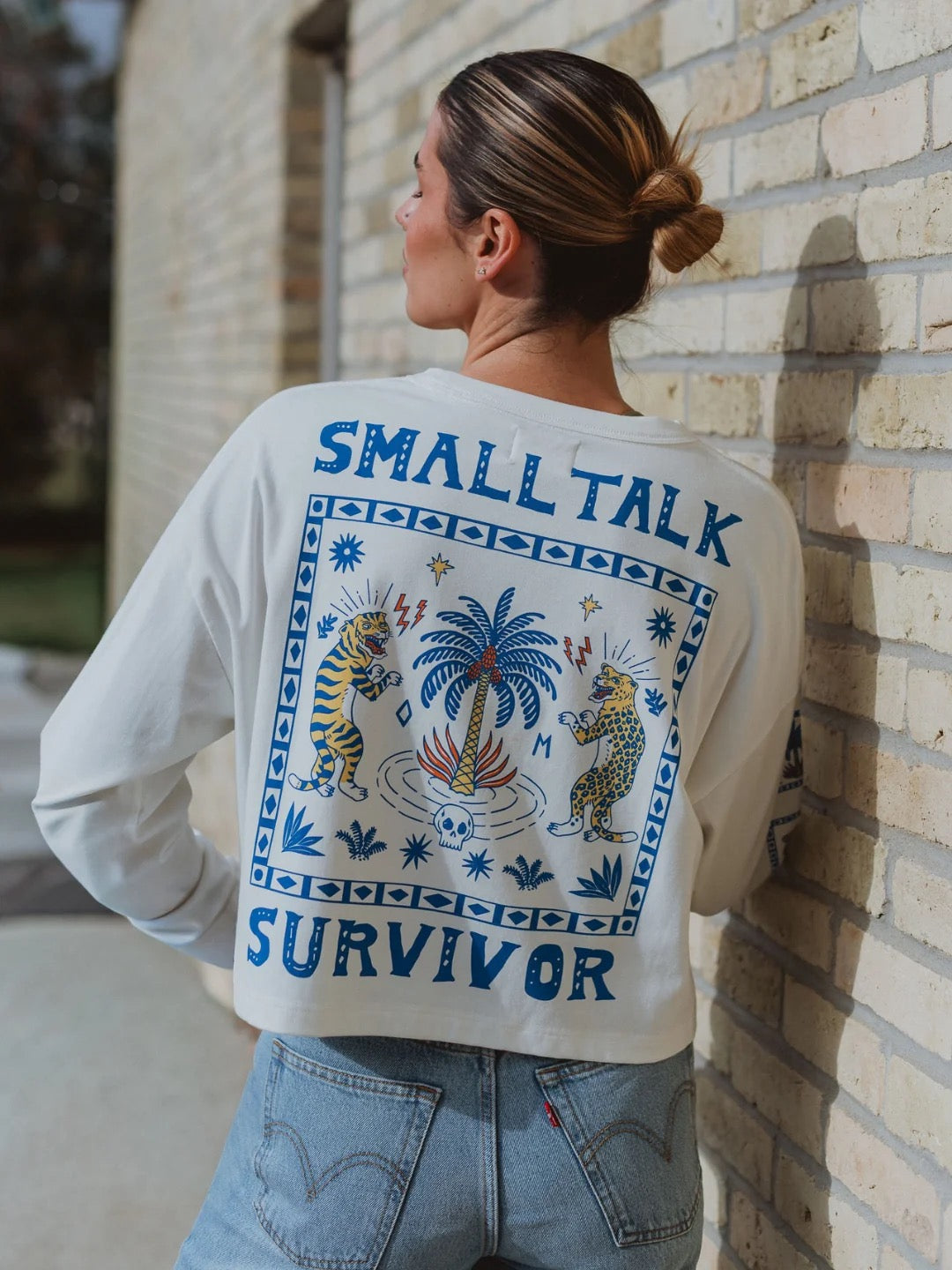 Occupied Mind Small Talk Survivor Graphic Cropped Long Sleeve Tee | Size XL