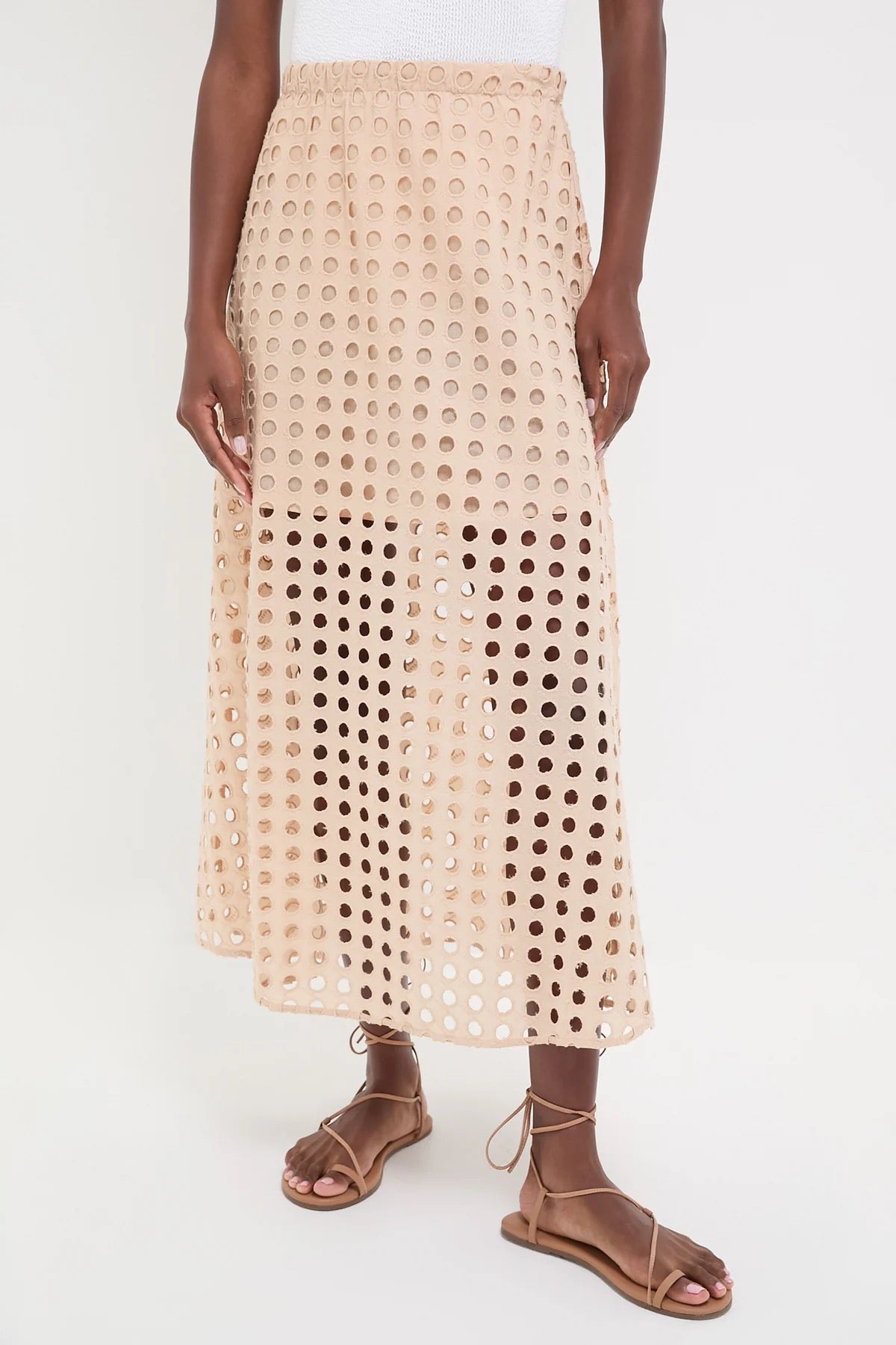 Tuckernuck Tan Cotton Eyelet Eve Skirt | Size XS