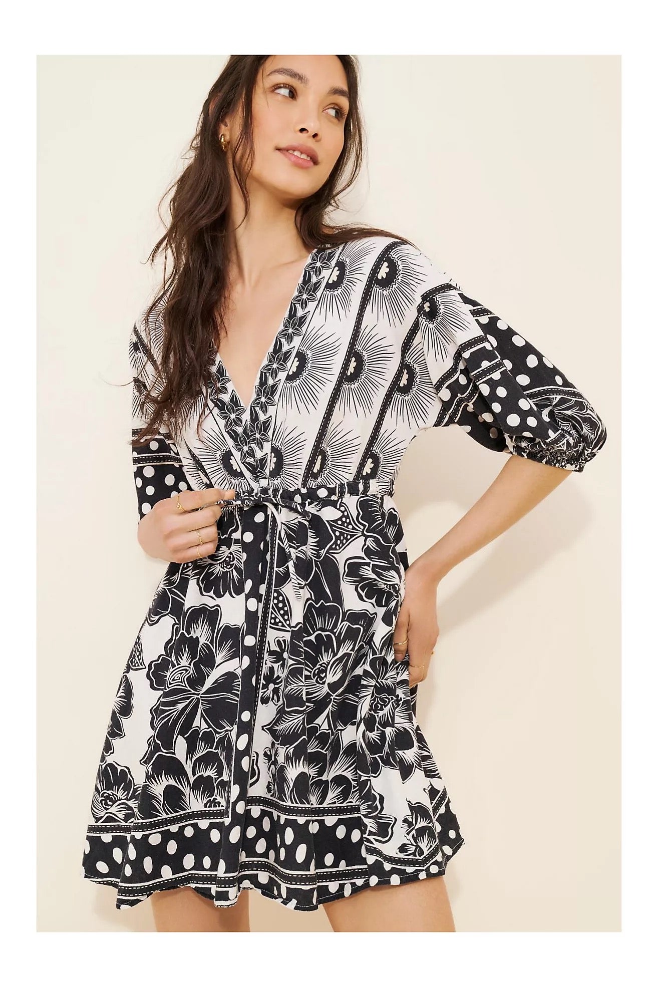 NWT Farm Rio x Anthropologie Puff-Sleeve Mini Dress | Size XS Petite