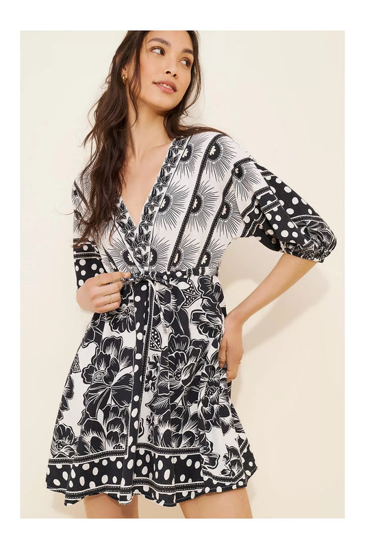 NWT Farm Rio x Anthropologie Puff-Sleeve Mini Dress | Size XS Petite