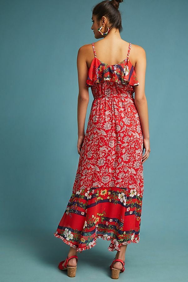 NWT Anthropologie One September Zuri Ruffle Midi Dress | Size Small
