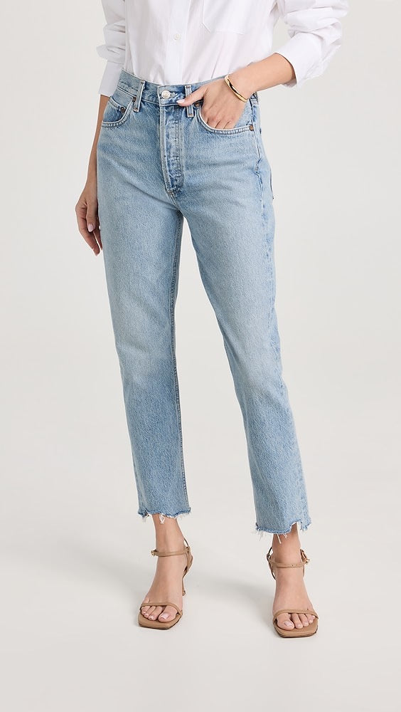 Agolde Riley High Rise Straight Crop Raw Hem Jeans | Size 32