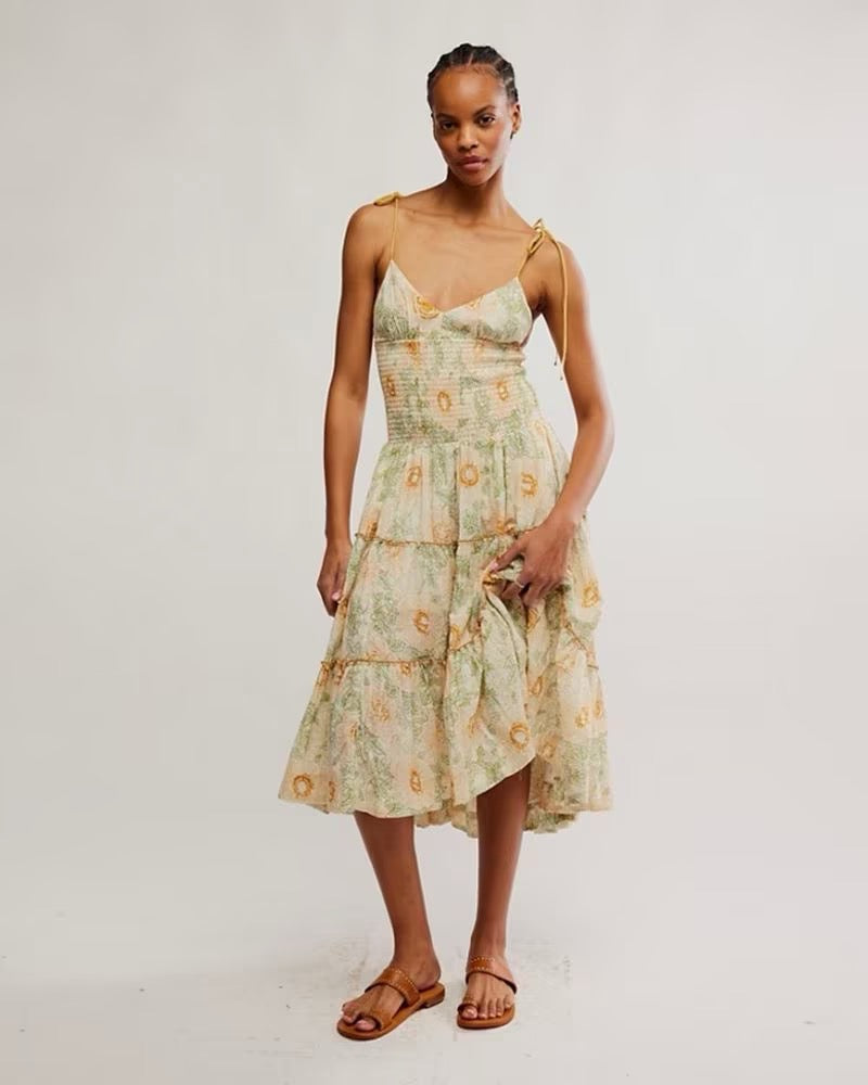 NWT Free People Adriel Midi Dress in Ivory Combo | Size Medium