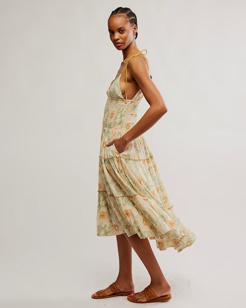 NWT Free People Adriel Midi Dress in Ivory Combo | Size Medium