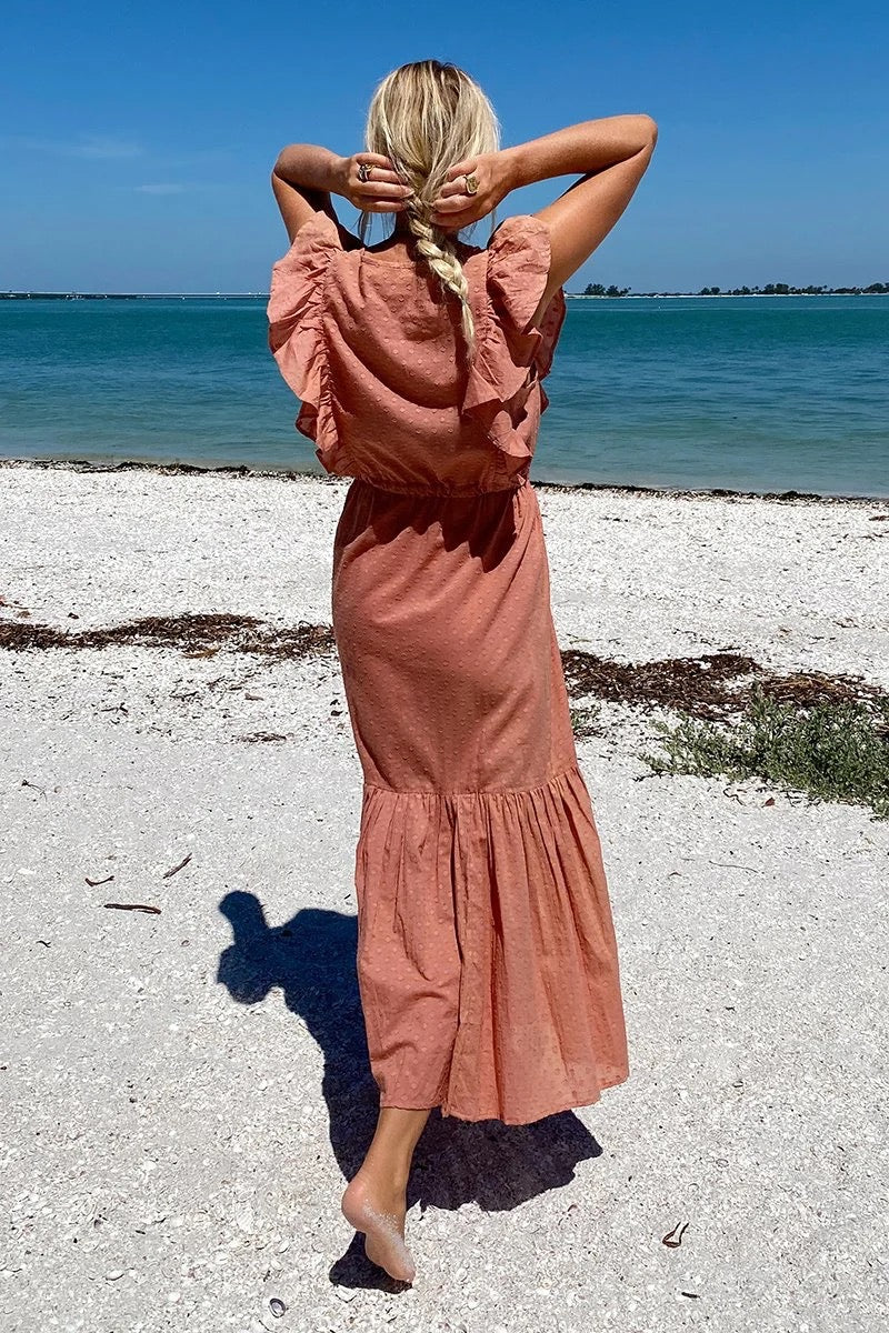Emerson Fry Cotton Chandra Dress in Muted Clay | Size XS
