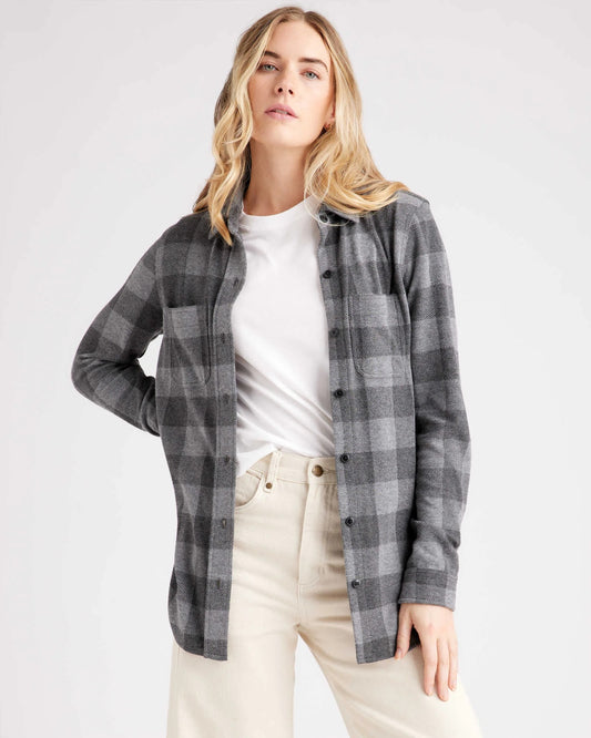Quince Grey Buffalo Plaid Long Sleeve Button Down Flannel Shirt | Size Medium
