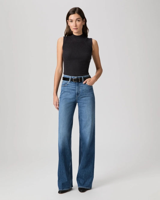 Paige Sasha High Rise Wide Leg Jeans in Medium Blue Wash | Size 28